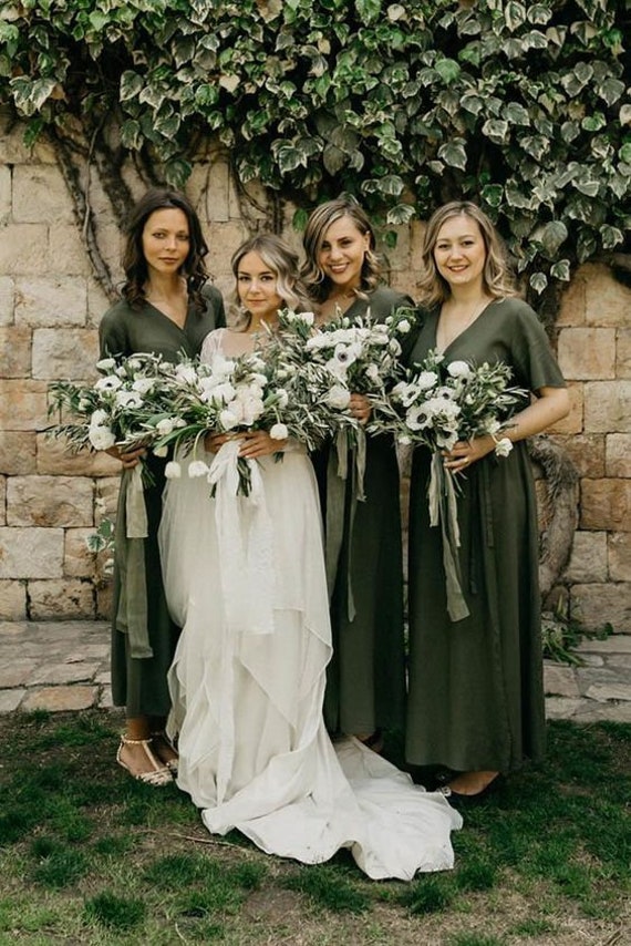 green bridesmaid dresses long