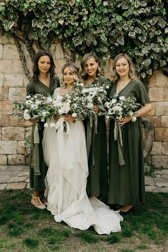Dark olive green bridesmaid clearance dresses