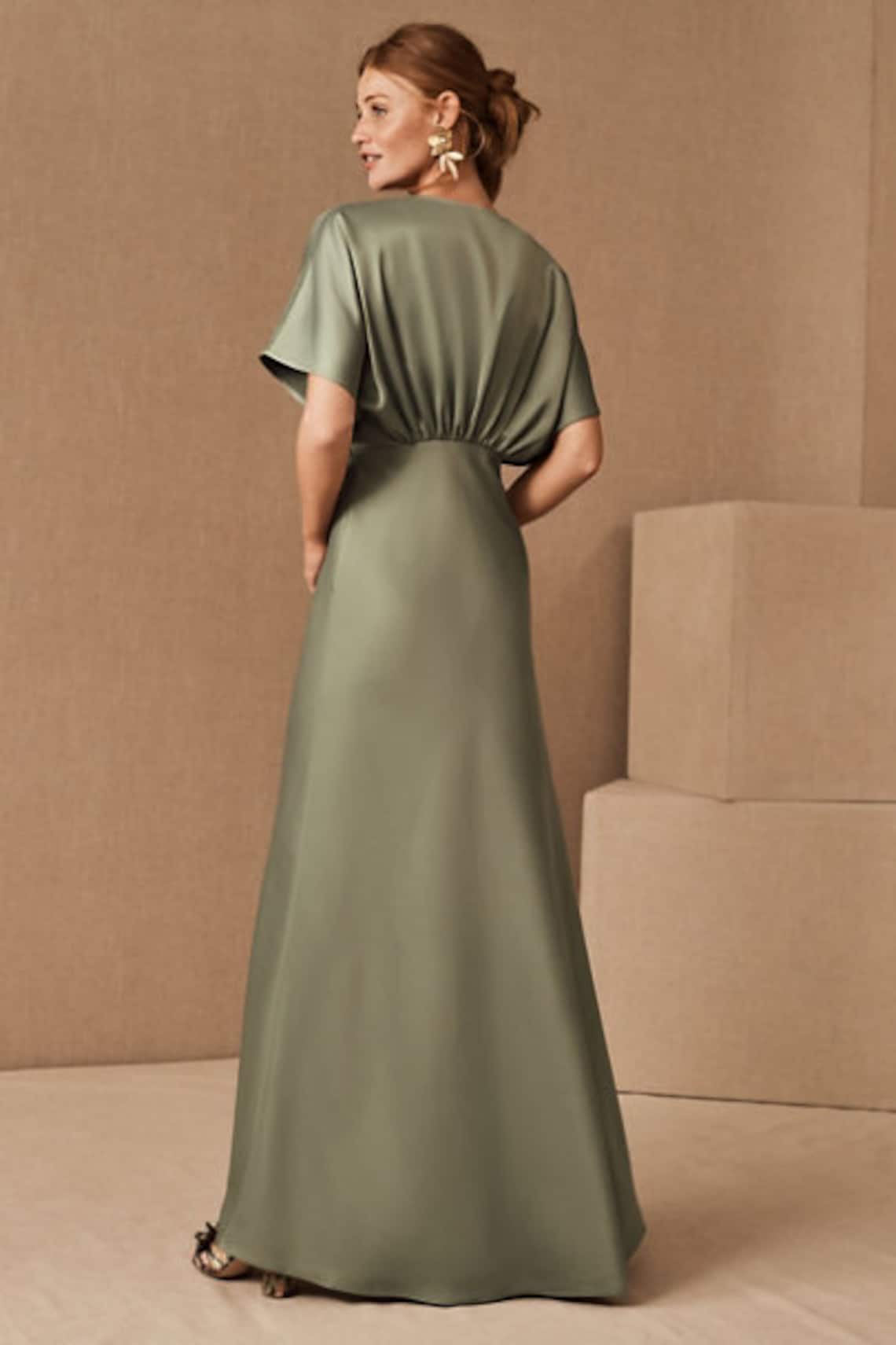 Olive Satin Bridesmaid Dress Slip Dress Wedding Dress Etsy