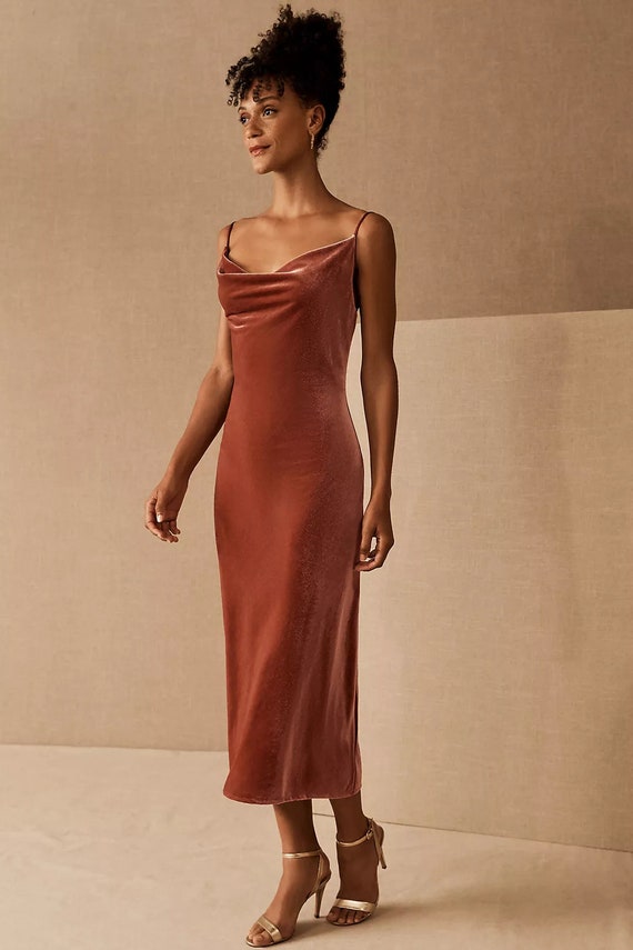 Rust Color velvet dress, bridesmaid 