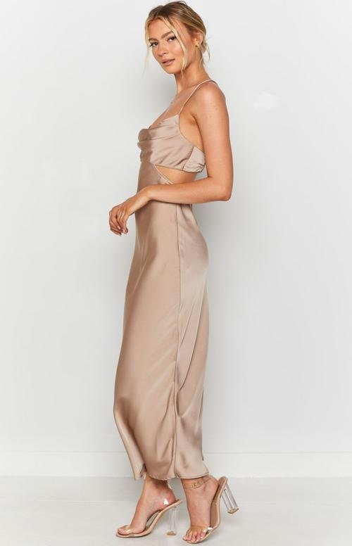 Vestido De Dama De Honor Satinado De Color Beige Vestido México | Vestido De Dama De Honor Satinado De Color Beige Vestido México |