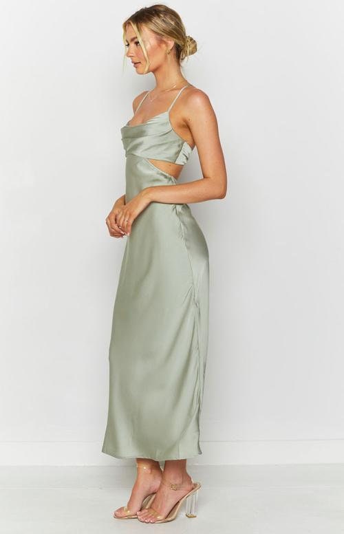 light green satin dress