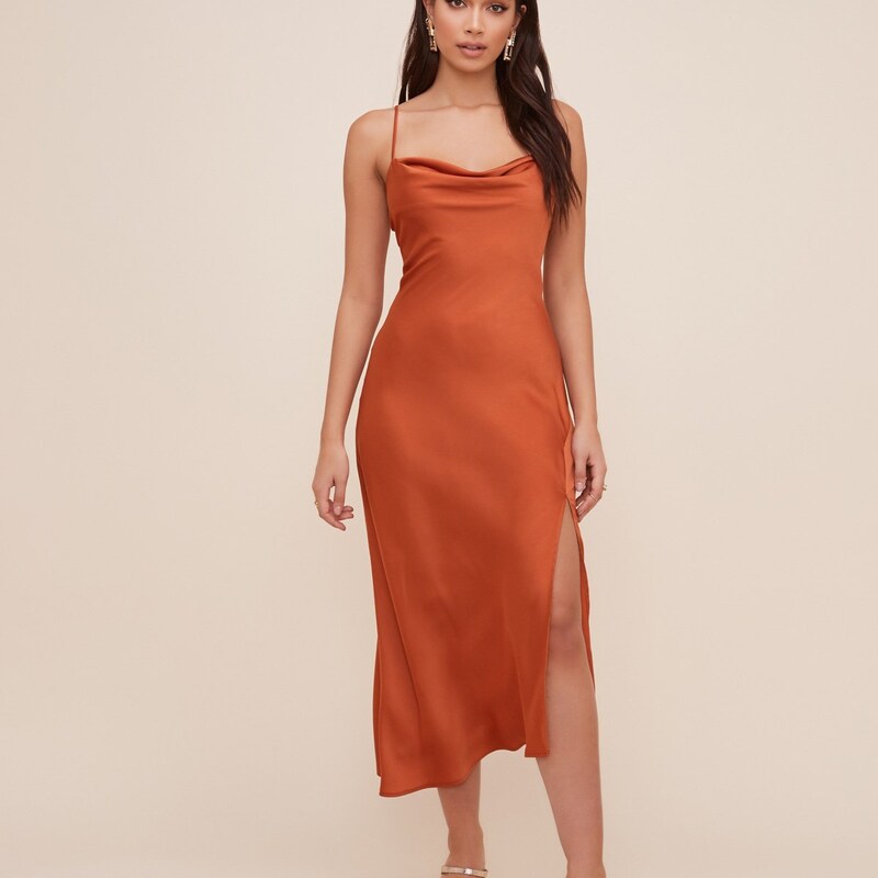 Long Wrap Dress Gold Foil Pink Orange
