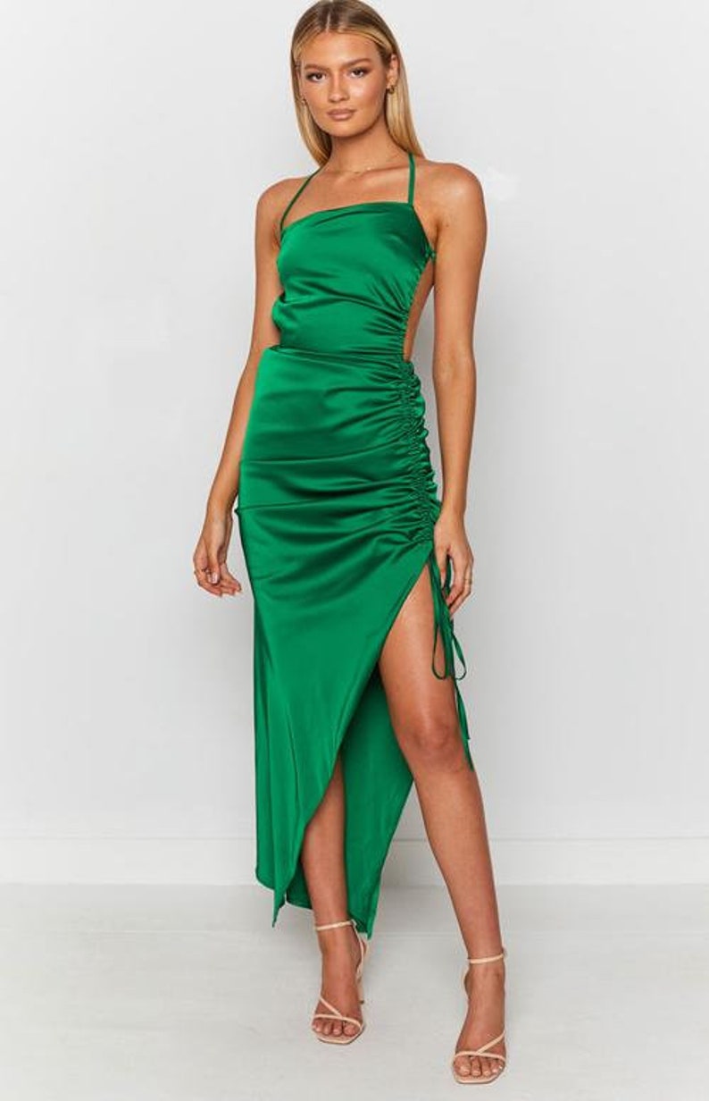 Dark Green Satin Bridesmaid Dress Slip Dress Wedding Dress - Etsy