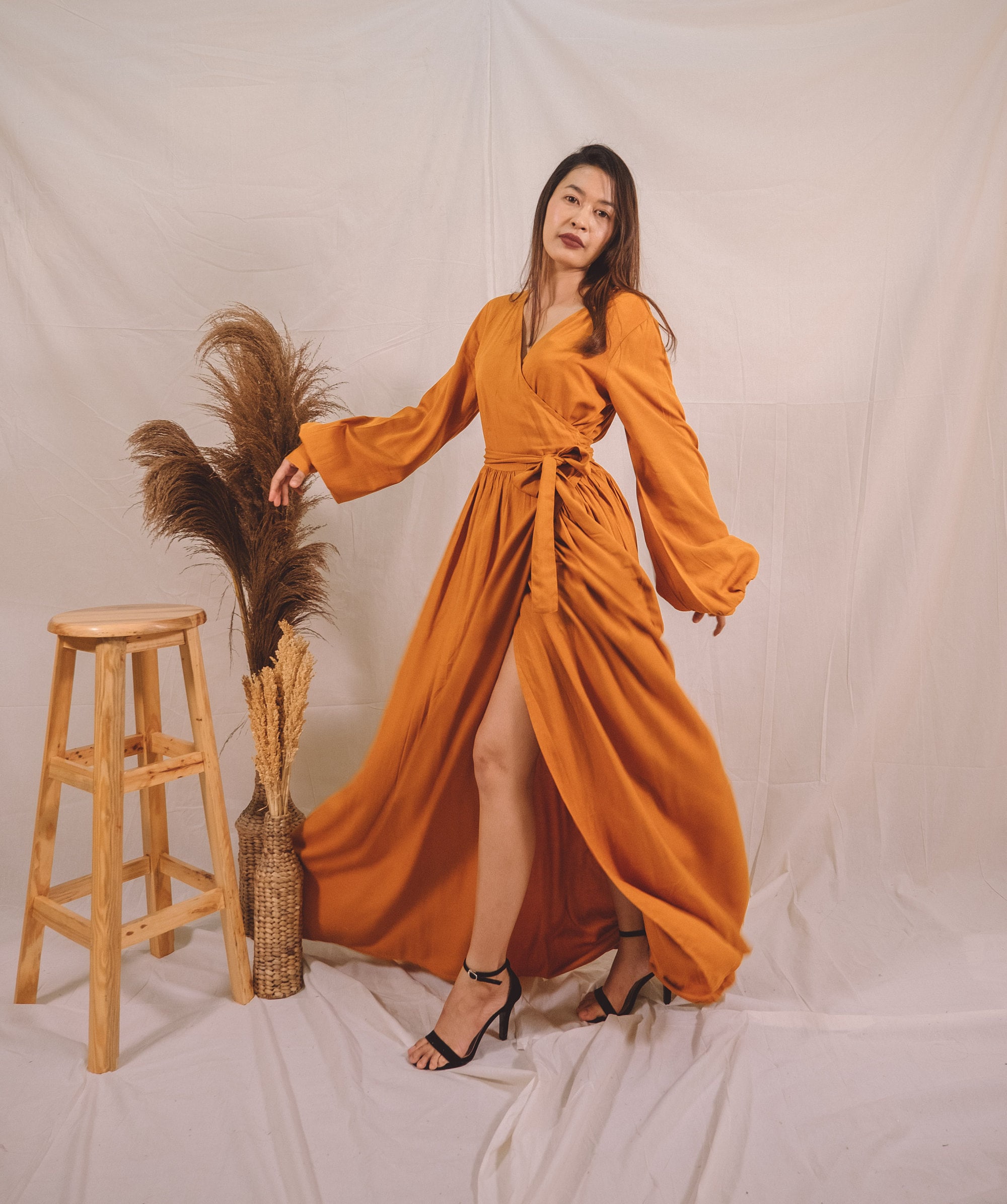 Mustard wrap cheap maxi dress