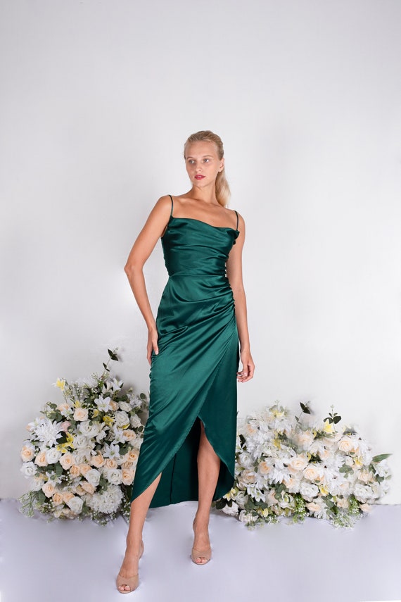 Emerald Color Satin Bridesmaid Dress Wedding Dress Bridesmaid Dresses Custom Dress Long Dress Tulip Skirt Dress Summer Dress Slip Etsy Canada