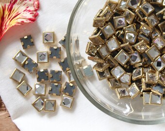 6MM,8MM- 250 pcs,500 pcs Square(White Color) FlatBack Glue on Kundan Stone Framed in Brass Bezel