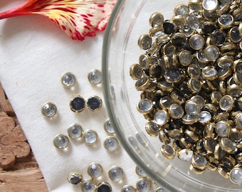 4MM,5MM,6MM- 250 pcs ,500 pcs Round(White Color) FlatBack Glue on Kundan Stone Framed in Brass Bezel