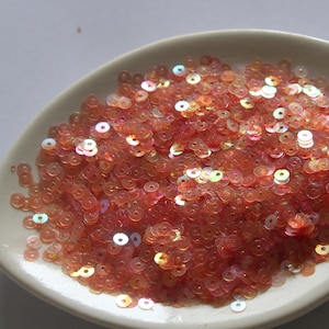Transparent Smoked Salmon Orange Flat Sequins- Paillettes- Iridescent Finish- 4mm