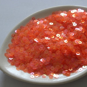 Transparent Neon Orange Flat Sequins- Paillettes- Iridescent Finish- 4mm