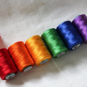 Art Silk Thread - Viscose Rayon Yarn 500 Mts/Roll- Hand/ Machine Embroidery-Zardozi-Luneville-Tambour- Vibrant Colors