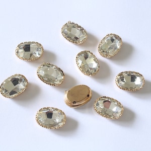 15 Pieces White Color (12x18MM) Oval Shape Sew on Glass Crystal Stone/Sew On Rhinestone With Lace Claw-Catcher Made of Brass
