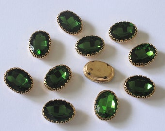 15 pièces couleur verte coudre forme ovale sur verre cristal pierre/coudre sur strass avec dentelle griffe-attrape en laiton 12x 18MM