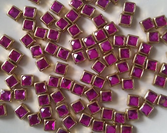 4MM Fuschia Pink Square FlatBack Glue on Kundan Stone Framed in Brass Bezel- 250 pcs,500 pcs