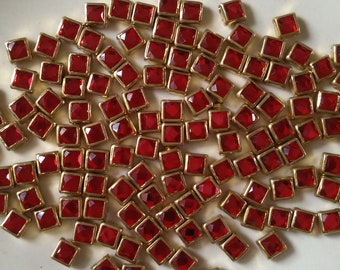 4MM Red Square FlatBack Glue on Kundan Stone Framed in Brass Bezel- 250 pcs,500 pcs