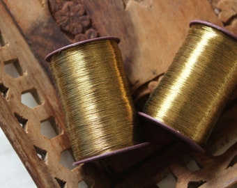 Antique Gold Zari Metallic Thread-Hand Machine Embroidery -Metallic sewing thread-Zardozi-Luneville Embroidery-Tambour Embroidery-2 rolls