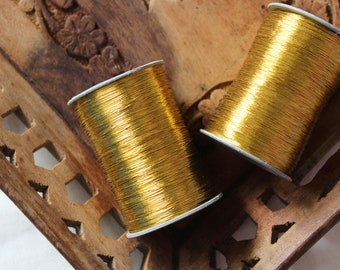 Deep Gold Zari Metallic Thread-Hand Machine Embroidery -Metallic sewing thread-Zardozi-Luneville Embroidery-Tambour Embroidery-2 rolls