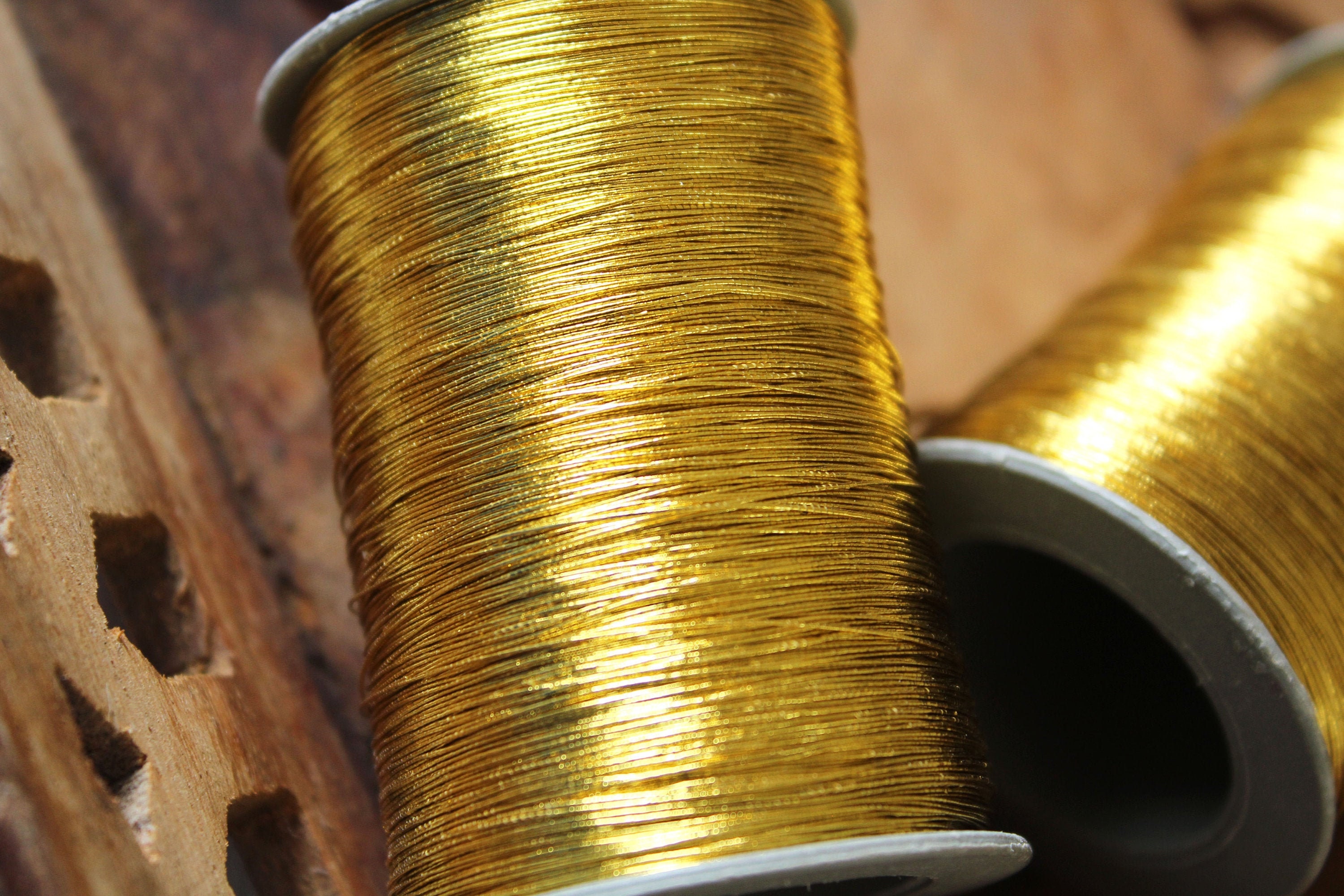 Antique Gold Zari Metallic Thread-hand Machine Embroidery metallic Sewing  Thread-zardozi-luneville Embroidery-tambour Embroidery-2 Rolls 