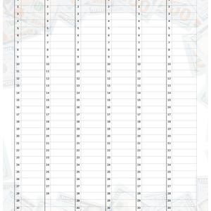 Puede incluir: Un papel blanco con un diseño de calendario para seis meses, de enero a junio. La palabra "TIPS" está en la parte superior. Cada mes tiene fechas numeradas del 1 al 31, con espacios en blanco para notas.