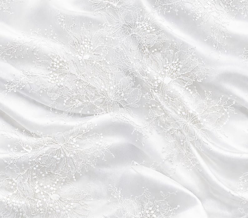 Ivory Bridal Lace Fabric Texture With Delicate Floral Embroidery, Soft ...