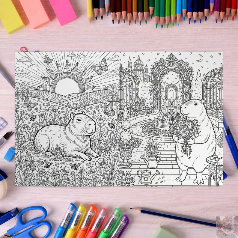 Cozy Capybara Coloring Book for Adults and Teens, Animal Coloring Book ...