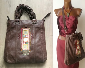 Handmade and personalized genuine leather tote bag in Boho hippie Vintage style, for ethnic and extravagant woman