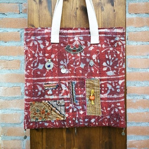 Vintage Kantha-Baumwoll-Hippie-Boho-bestickte Tasche mit Used-Effekt