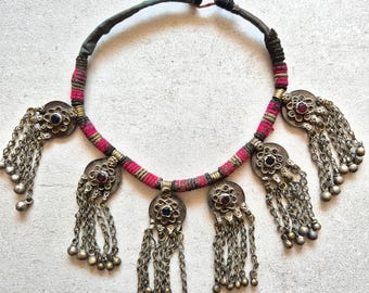 Antyczny naszyjnik z afgańskiej monety Kuchi, autentyczna biżuteria plemienna dla kobiet, przedmiot kolekcjonerski w stylu vintage, pomysł na prezent w stylu etnicznym