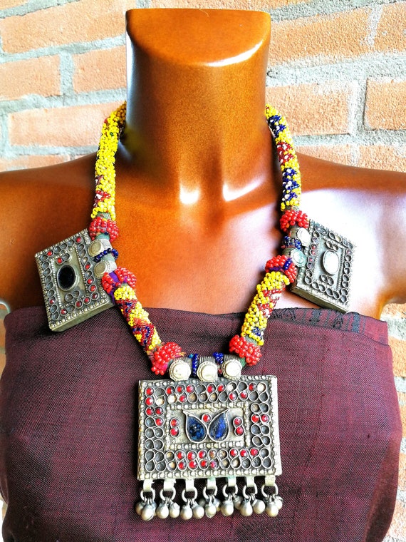 Statement necklace, bohemian afghan necklace