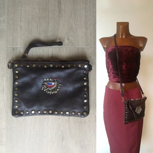 Cartera étnica de piel envejecida, estilo vintage