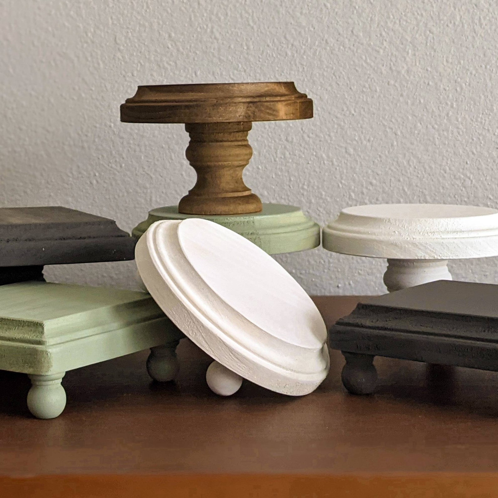 Tiered Tray Riser Mini Riser Distressed Wood Pedestal Circle Etsy