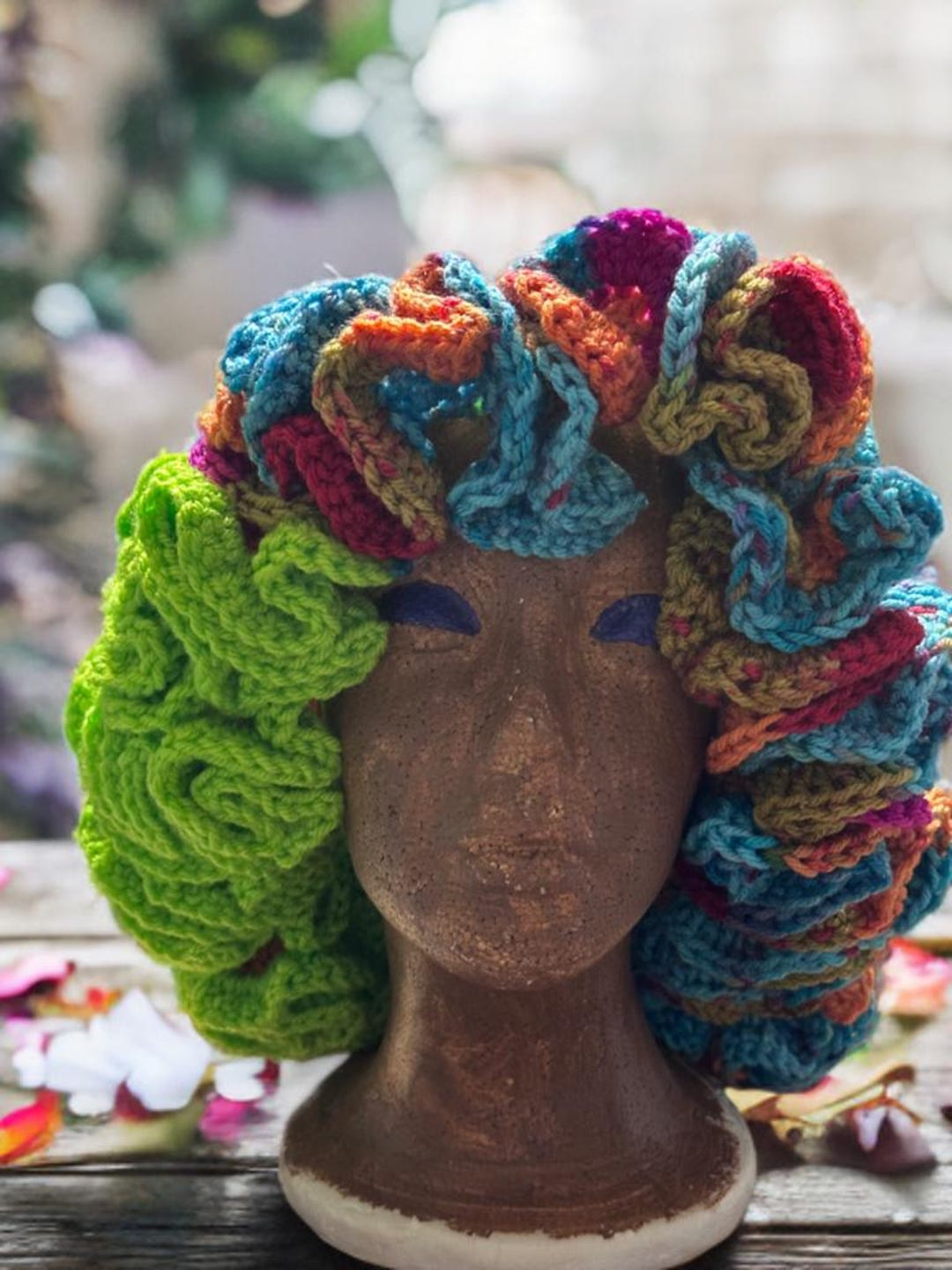 Handcrafted Crochet multi-color ruffle bucket hat AnotherStitchToMake | Made to order Strawberry Cat Ear  main image 4