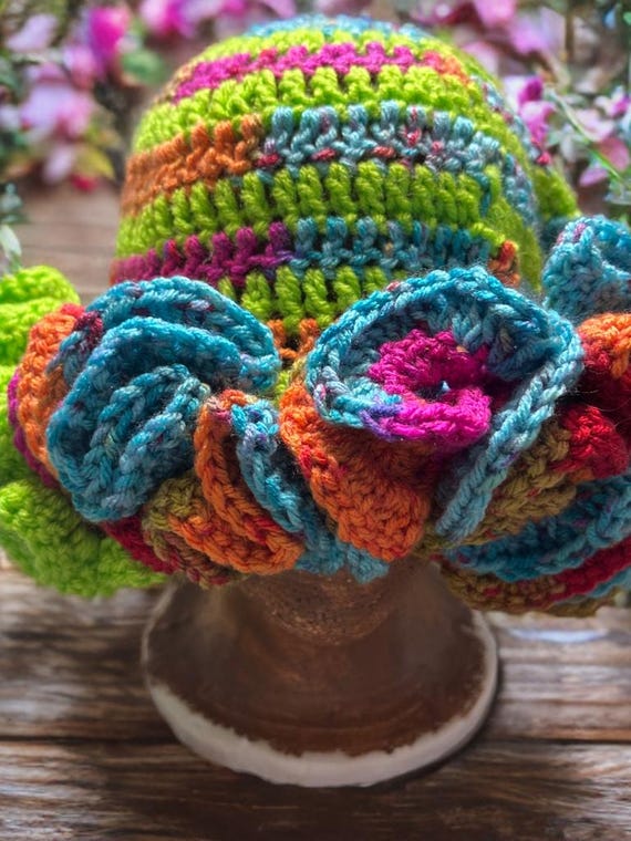 Colorful Crochet Ruffle Bucket Hat | Handmade Cotton Acrylic  display picture 1