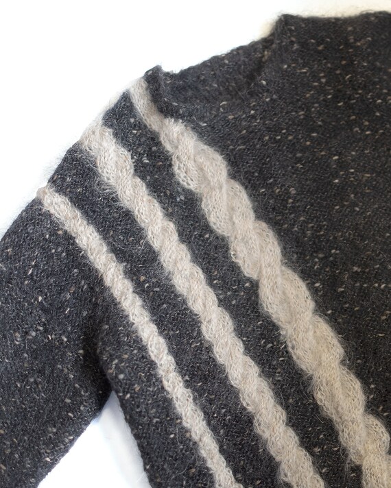 Flecked Grey Mohair HAndknit Sweater With  White … - image 3
