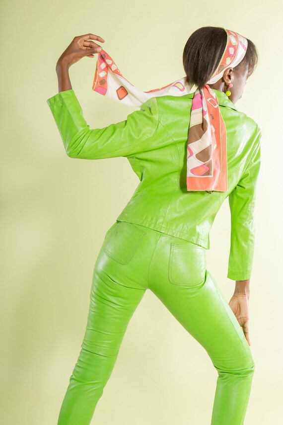 Unbelievable Lime Green Leather Pant Suit Gem