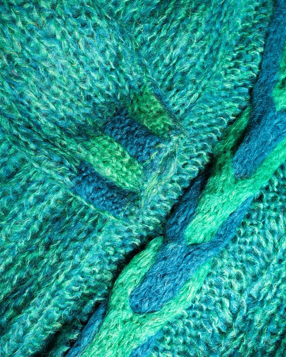 1960s Aqua Blue green Italian  Mohair Vneck Cable… - image 6