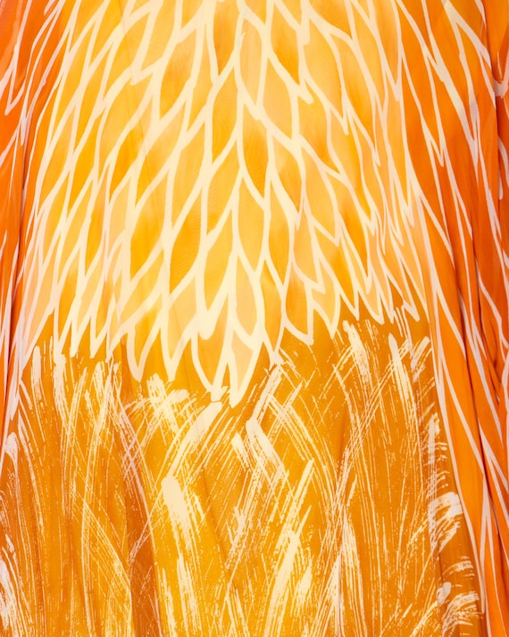 60s Silk Chiffon  Phoenix Flame Sun Batik Caftan - image 5