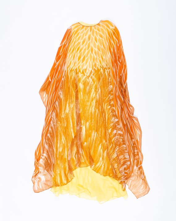 60s Silk Chiffon  Phoenix Flame Sun Batik Caftan - image 4
