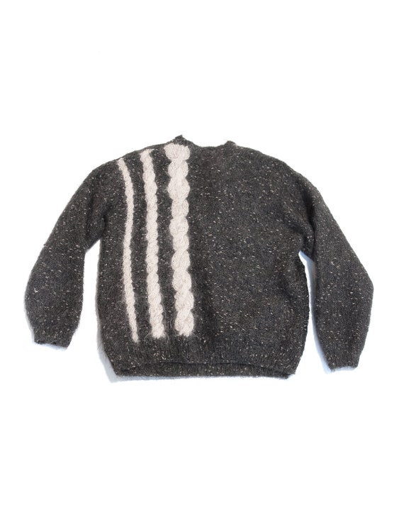 Flecked Grey Mohair HAndknit Sweater With  White … - image 1