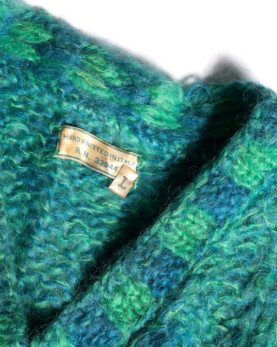 1960s Aqua Blue green Italian  Mohair Vneck Cable… - image 4