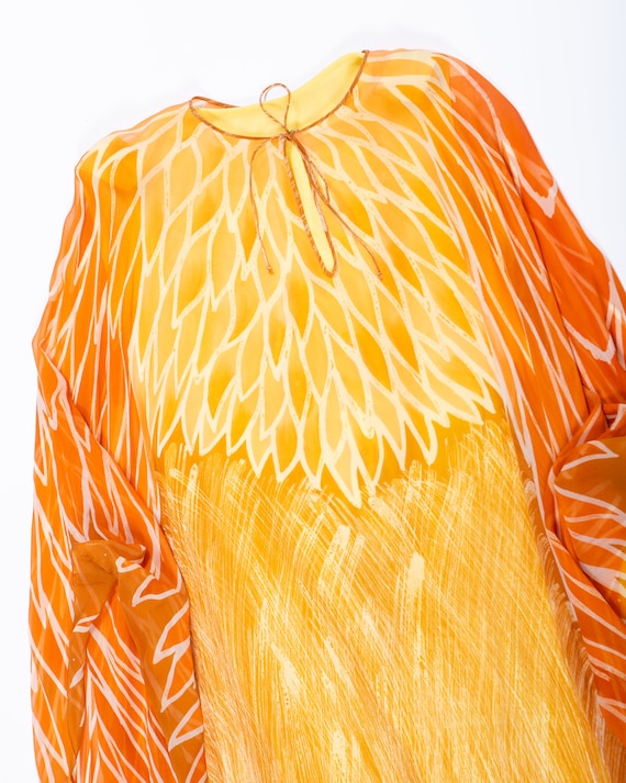 60s Silk Chiffon  Phoenix Flame Sun Batik Caftan - image 2