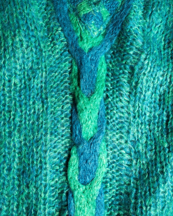 1960s Aqua Blue green Italian  Mohair Vneck Cable… - image 5