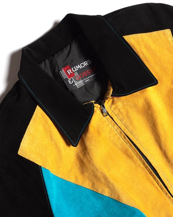 80's Sunset Rainbow Suede Patchwork Bomber - image 4