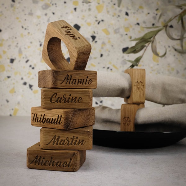 6er Set personalisierte Serviettenringe aus Holz mit Name und Namen, Rond de serviette personalise, Serviettenringe aus Holz mit Name