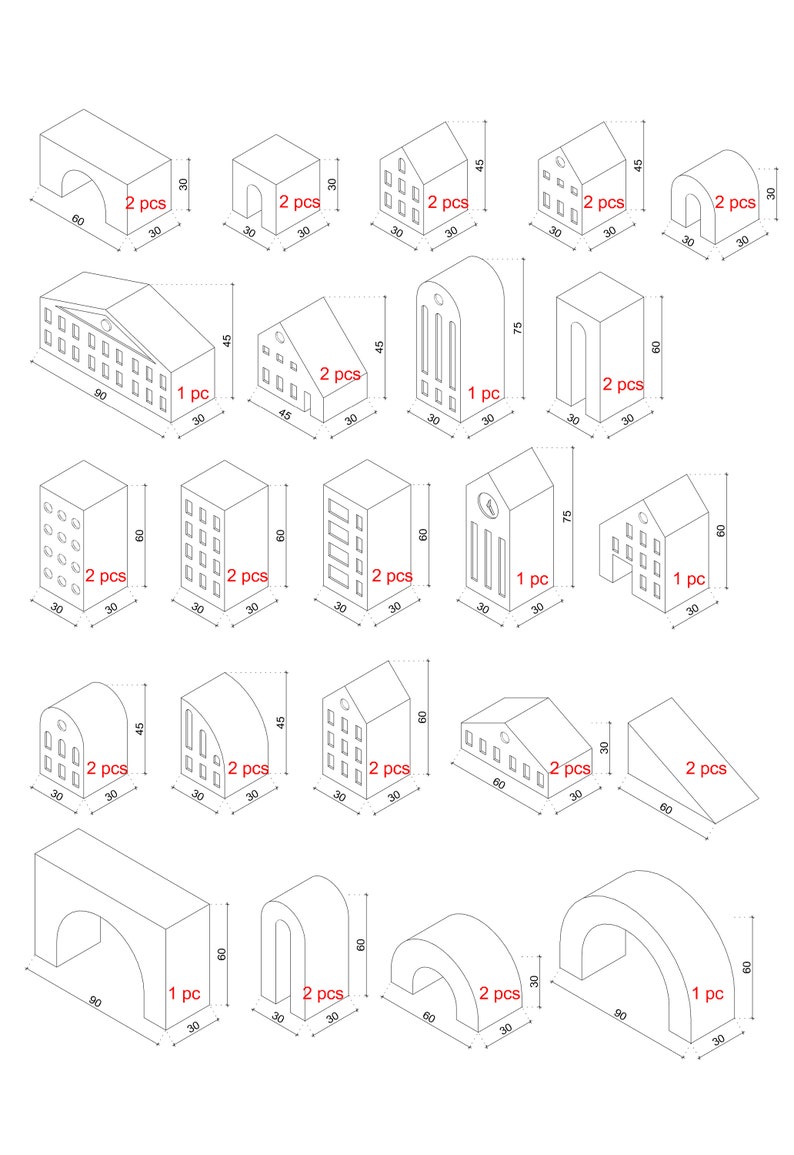 Educational Construction Toy Grada, Wooden city building blocks, Glow in the dark stacking blocks, Nursery decor, Kids room decor image 9