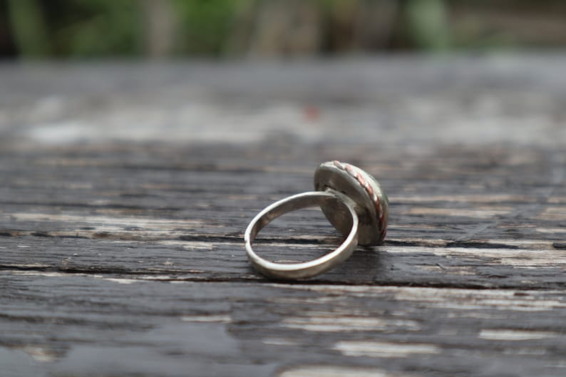 Finland Chrome Diopside silver copper ring Handmade Hand polished natural stone Sterlingsilver ring Statement ring