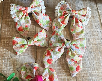 Strawberry Flower Dog Bow Tie: Pink Girly Pet Accessory
