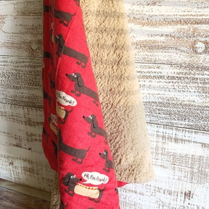 Reversible Dog Blanket: Sherpa Faux Fur & Dachshund Print