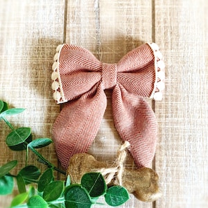 Salmon Pink Dog Sailor Bow Tie with Lace Trim