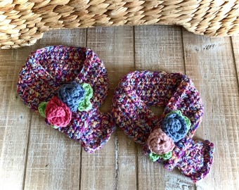 Crocheted Dog Scarf With Flowers, Acrylic Yarn Pet Accessory, Winter Warmth